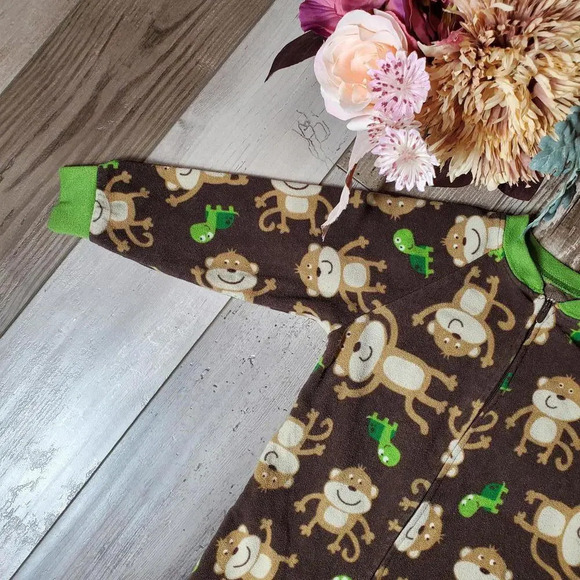 Carter's Size 2T Monkey Turtle Fleece Footed One Piece Sleeper Brown EUC - Picture 11 of 12